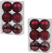 12x Bordeaux rode kunststof kerstballen 8 cm - Glans/mat/glitter - Onbreekbare plastic kerstballen bordeaux rood