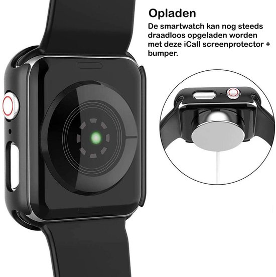 Screenprotector + Hoesje geschikt voor Apple Watch SE 44 mm - Screen Protector Glas Transparant - iCall