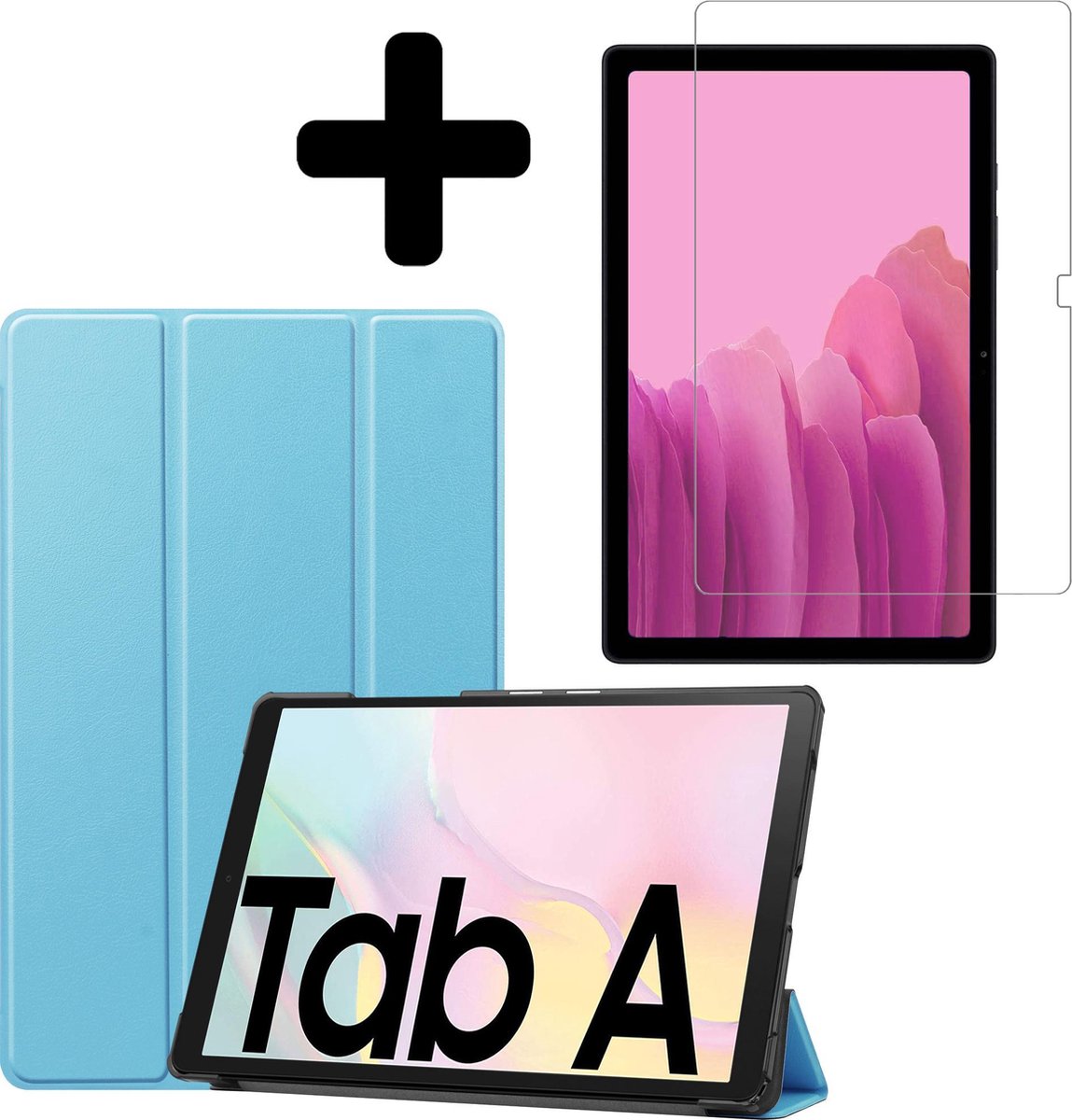 Hoes - Geschikt voor Samsung Galaxy Tab A7 (2020) - Met Screenprotector - Trifold Bookcase - Hard Cover - Hardcover Book Case - Tablet Hoesje - Lichtblauw