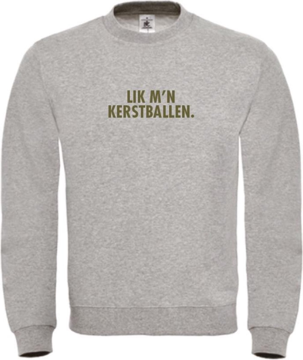 Foute kersttrui grijs XXL - Lik m'n kerstballen - Olijfgroen - soBAD. | Kersttrui soBAD. | kerstsweaters volwassenen | kerst hoodie volwassenen | Kerst outfit | Foute kerst truien