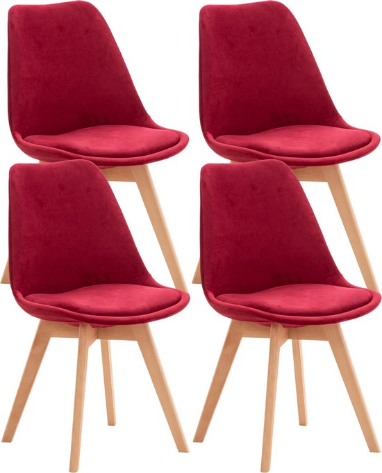 CLP Linares Set van 4 eetkamerstoelen rood Fluweel