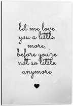 Dibond - Tekst: ''Let Me Love You A Little More Before You're Not So Little Anymore'' Grijs/zwart - 40x60cm Foto op Aluminium (Wanddecoratie van metaal)