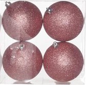 KERSTBALLEN SET 4 STUKS | KERSTVERSIERING | GLITTER ROZE | D10 CM | IN PVC BOX