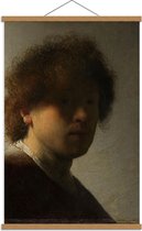 Schoolplaat – Oude meesters - Zelfportret, Rembrandt van Rijn, ca. 1628 - 60x90cm Foto op Textielposter (Wanddecoratie op Schoolplaat)