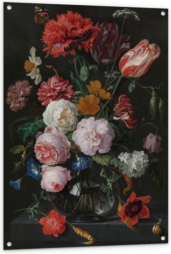 Tuinposter – Oude meesters - Stilleven: bloemen in vaas, Jan Davidsz. de Heem - 80x120cm Foto op Tuinposter  (wanddecoratie voor buiten en binnen)