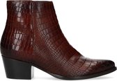 Manfield - Dames - Bruine enkellaarsjes met crocoprint - Maat 37