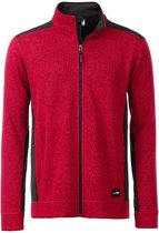 James and Nicholson Heren Gebreide Werkkleding Fleece Jacket (Rood gemeland/zwart)