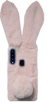 ADEL Siliconen Back Cover Softcase Hoesje Geschikt voor Samsung Galaxy A20s - Roze Konijn Pluche Stof