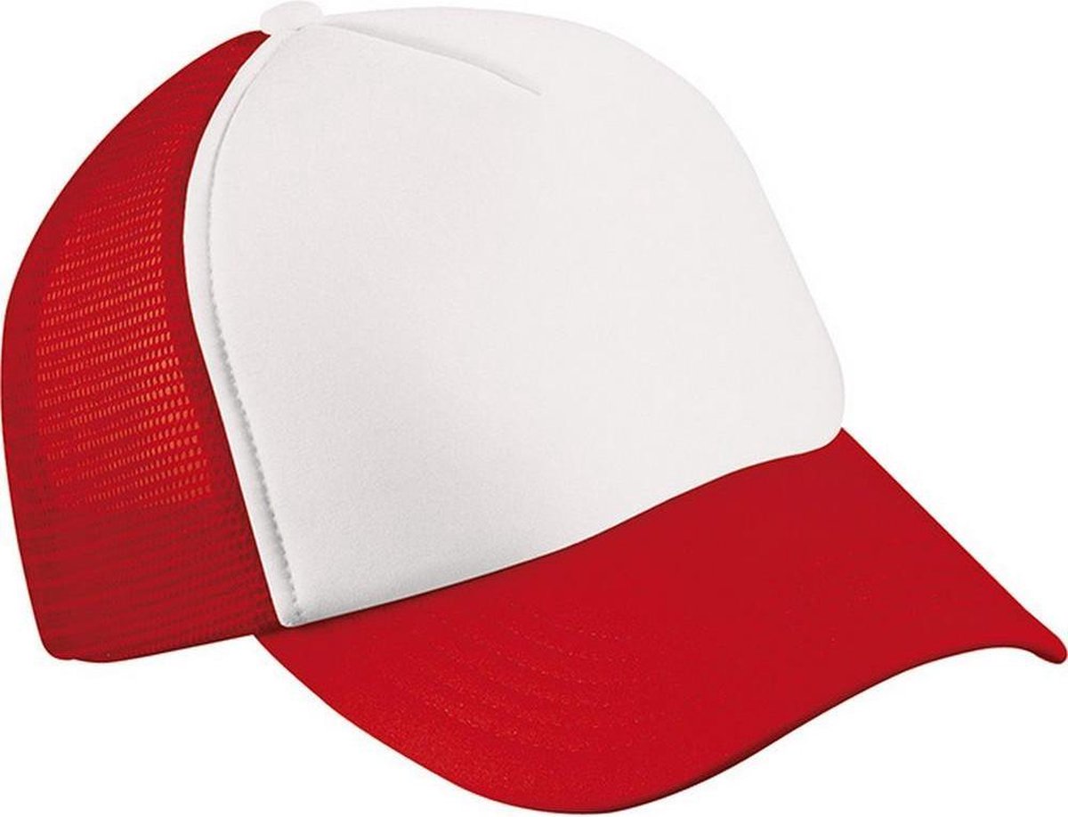 Myrtle Beach Volwassenen Unisex 5 Panel Polyester Mesh Cap (Wit/rood)