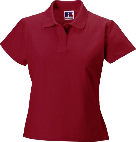 Polo bordeaux à manches courtes pour femmes Russell avec fermeture boutonnée.