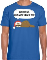 Luiaard Kerstshirt / Kerst t-shirt Wake me up when christmas is over blauw voor heren - Kerstkleding / Christmas outfit 2XL