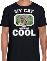 Bruine kat katten t-shirt my cat is serious cool zwart - heren - katten / poezen liefhebber cadeau shirt 2XL