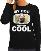 Franse bulldog honden trui / sweater my dog is serious cool zwart - dames - Franse bulldogs liefhebber cadeau sweaters XS