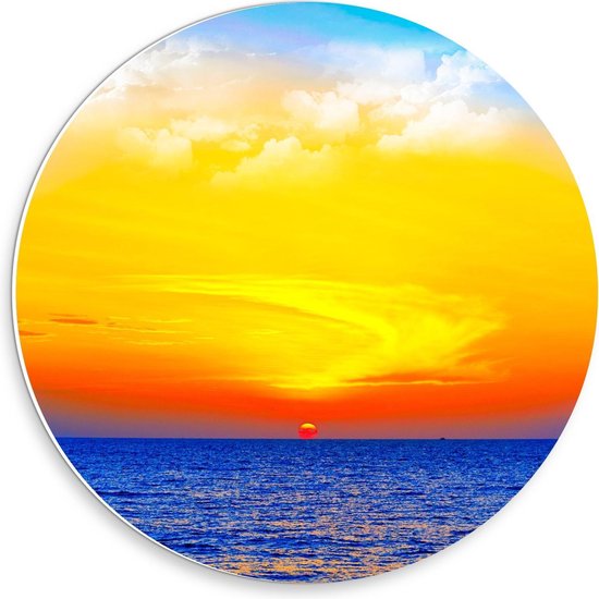 Forex Wandcirkel - Fel oranje Lucht bij Zee - 30x30cm Foto op Wandcirkel (met ophangsysteem)