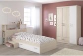 CHARLEMAGNE Complete kinderkamer - Hoofdbord + bed + kledingkast - Eigentijdse stijl - Licht en witte acacia decoratie