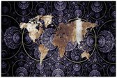 Schilderij - Wereldkaart op paarse psychedelische achtergrond