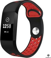 Siliconen Smartwatch bandje - Geschikt voor  Fitbit Charge 4 sportband - zwart rood - Maat: L - Strap-it Horlogeband / Polsband / Armband