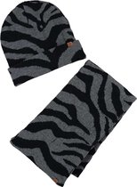 Grijze/zwarte zebraprint meisjes winter accessoires set muts/sjaal - Zebra dieren artikelen - Winterkleding/buitenkleding voor meiden/kinderen 98/110 (3/4 jaar)