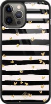 iPhone 12 Pro Max hoesje glass - Hart streepjes | Apple iPhone 12 Pro Max  case | Hardcase backcover zwart