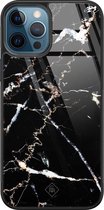 iPhone 12 Pro hoesje glass - Marmer zwart | Apple iPhone 12 Pro  case | Hardcase backcover zwart