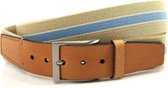 Gilmart Elastische beige heren riem - heren riem - 4 cm breed - beige / l.blauw - Echt Leer/Elastiek - Taille: 85cm - Totale lengte riem: 100cm