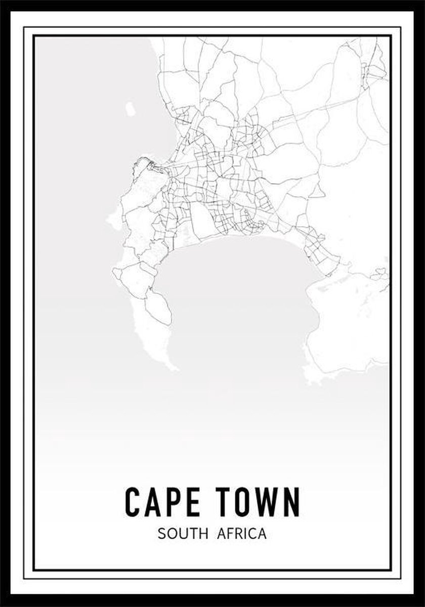 Punt. Poster - City Map Kaapstad - 70 X 50 Cm - Zwart En Wit