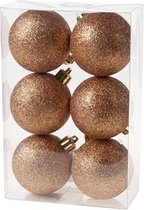 KERSTBALLEN SET 6 | KERSTVERSIERING | GLITTER KOPER | D6 CM | IN PVC BOX