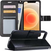 Hoes voor iPhone 12 Pro Hoesje Bookcase Wallet Case Lederlook Hoes Cover - Zwart