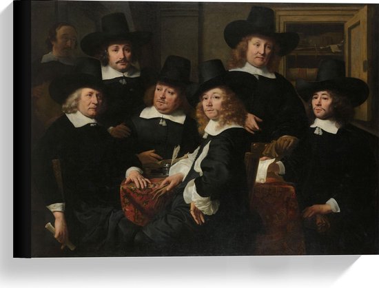 Canvas  - Oude Meesters - Zes regenten en de bode van het Nieuwe Zijds Huiszittenhuis te Amsterdam, 1657, Ferdinand Bol, 1657 - 40x30cm Foto op Canvas Schilderij (Wanddecoratie op Canvas)
