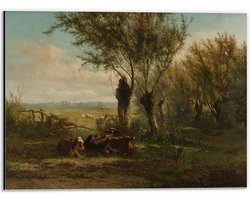 Dibond - Oude Meesters - Weiland bij Oosterbeek, Gerard Bilders, 1860 - 40x30cm Foto op Aluminium (Wanddecoratie van metaal)