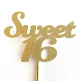 Taartdecoratie versiering| Taarttopper | Cake topper | Verjaardag| Sweet 16 |14 cm | Goud glitter | karton papier
