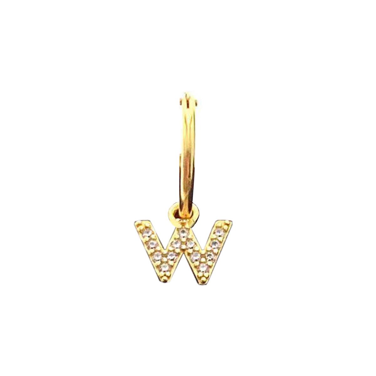 New Bling 9NB 906W Zilveren Oorring met letterhanger - Zirkonia - W - Half Paar - Goudkleurig