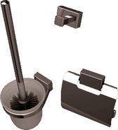 Geesa Bloq toiletset compleet met closetrolhouder met klep borstelgarnituur + ophanghaak met extra zwarte borstel chroom