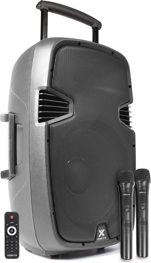 fenomeen Panda Fysica Mobiele speaker - Vonyx SPJ-PA915 Bluetooth speaker met accu en 2 draadloze  microfoons | bol.com