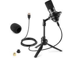 USB microfoon voor pc – Vonyx CM300B – USB studio microfoon incl. tafelstandaard – Zwart