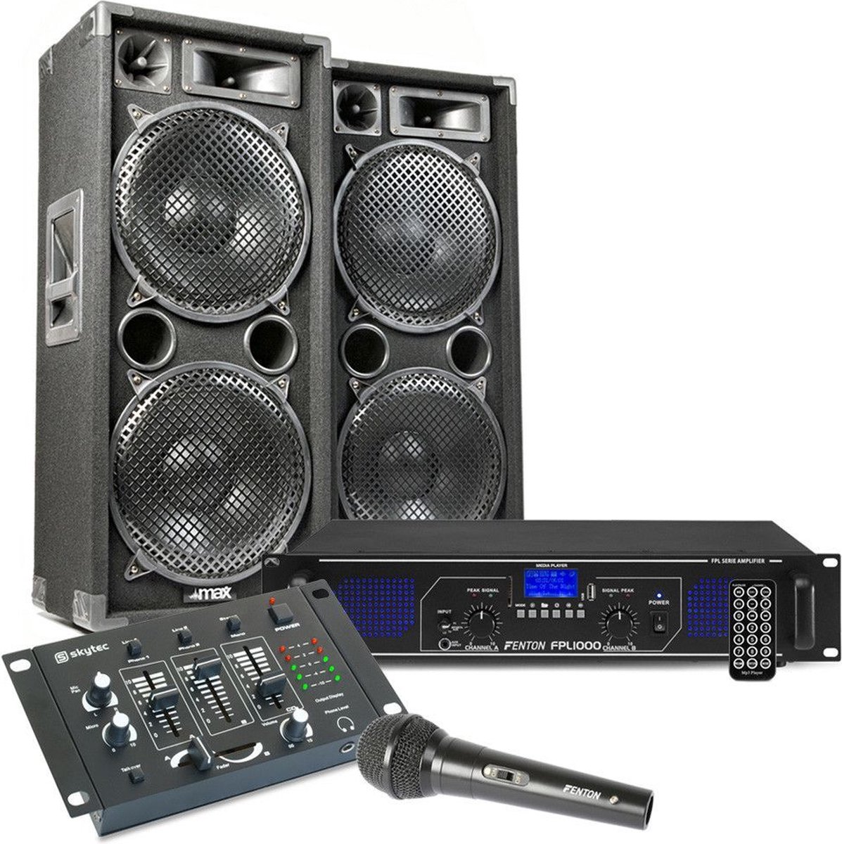 MAX212 DJ set met o.a. speakers, versterker en mixer - 2800W - MAX