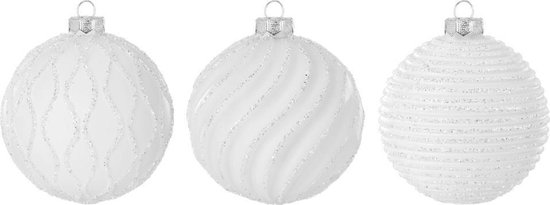 Set van 6 - Stijlvolle Witte Glazen Kerstballen met Glitters - 8 cm |  bol.com