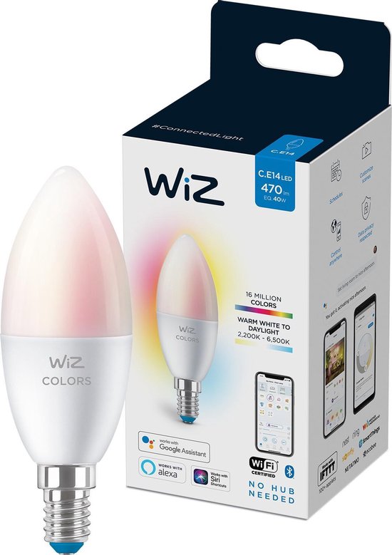 WiZ Kaarslamp Slimme LED Verlichting - Gekleurd en Wit Licht - E14 - 40W - Mat - WiFi