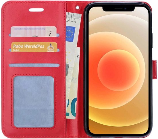 Étui iPhone 12 Pro Max Case Book Case avec protecteur d'écran encoche fermée - rouge