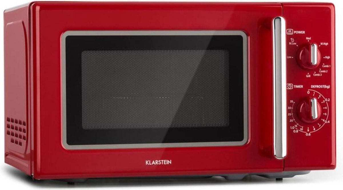 Klarstein Caroline magnetron - combimagnetron met grillfunctie, 2-in-1 magnetron met grillfunctie, 20 liter binnenruimte, vermogen 700 / 1000 watt, Ø 25,5 cm, QuickSelect, retro-design, roestvrij staal, rood