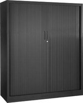 Stalen roldeurkast 135x120x43cm bladkleur Logan eiken framekleur Aluminium (RAL9006)