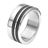 Lucardi Heren Ring met zwarte kabels - Ring - Cadeau - Moederdag - Staal - Zilverkleurig