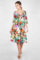 Voodoo Vixen Flare jurk -S- Judy Vibrant Floral Wit