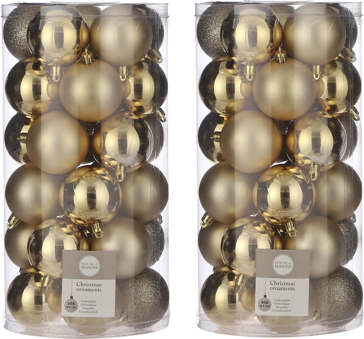 60x Kunststof kerstballen goud 6 cm Onbreekbare goudenn kerstballen 6