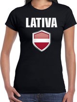 Letland landen t-shirt zwart dames - Letse landen shirt / kleding - EK / WK / Olympische spelen Lativa outfit S