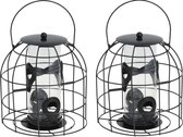 2x Tuinvogels hangende voeder silo/kooi 18 cm - Voor mussen/mezen kleine vogeltjes - Winter vogelvoer huisjes