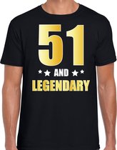 51 and legendary verjaardag cadeau t-shirt / shirt - zwart - gouden en witte letters - voor heren - 51 jaar verjaardag kado shirt / outfit 2XL