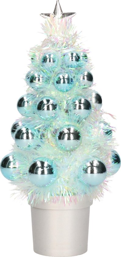 Mini kunst turquoise blauw met kerstballen 19 cm - Kerstversiering | bol.com