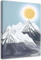 Schilderij Zon boven de bergen, 2 maten, blauw/grijs, Premium print