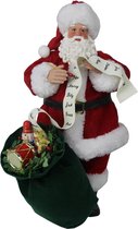 Clayre & Eef Beeld Kerstman 28 cm Rood Groen Textiel Beeld